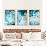 3 Piece Blue Minimalist Ocean Waves Large Wall Decor