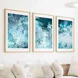 3 Piece Blue Minimalist Ocean Waves Large Wall Decor