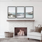 3 Piece Coastal Seascape Set. Blue Waves, Rocky Beach