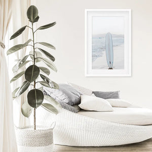 Blue Surfboard Print. Ocean Beach Wall Art