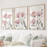 Watercolor Blush Pink Flowers Poster Decor Set