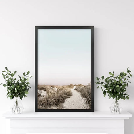 Boho Chic Wall Art Print. Sandy Beach Path, Dried Grass