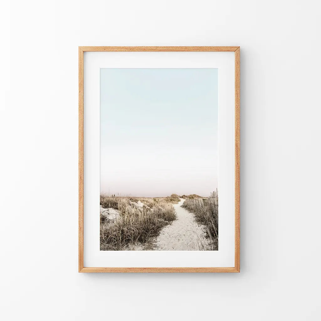 Boho Chic Wall Art Print. Sandy Beach Path, Dried Grass