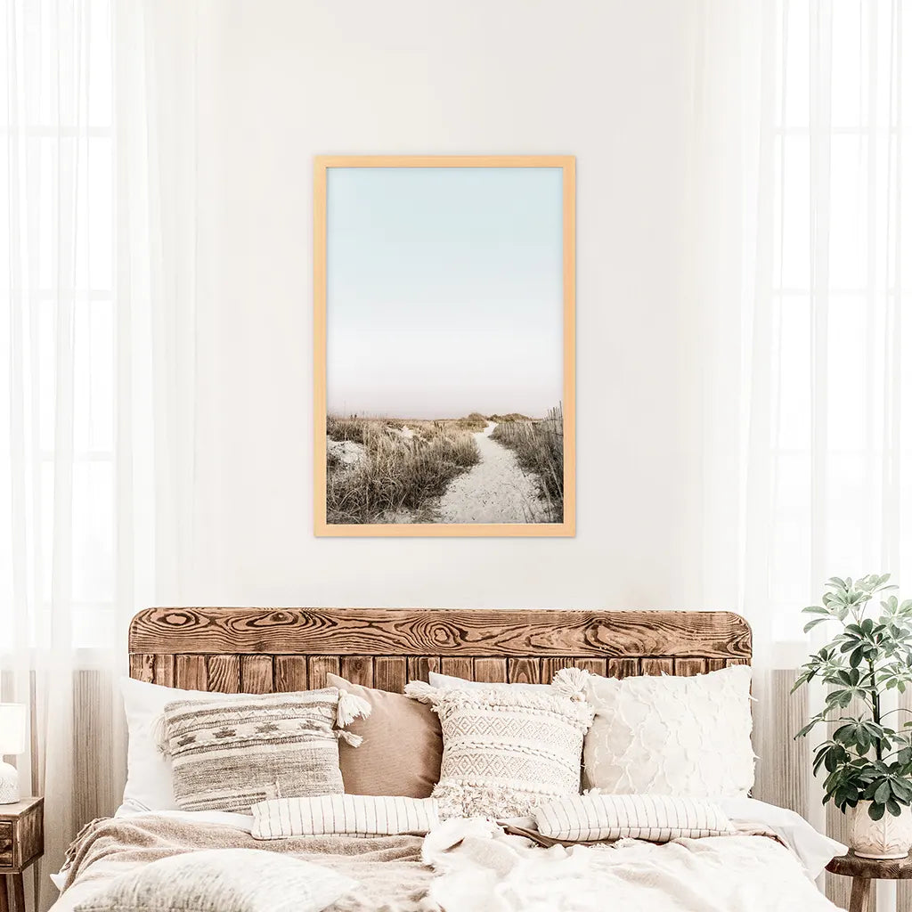 Boho Chic Wall Art Print. Sandy Beach Path, Dried Grass