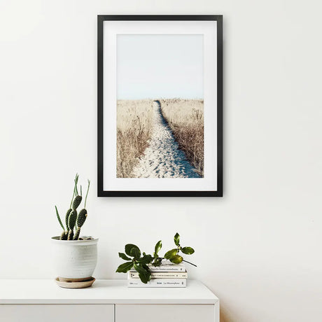Calm Beach Wall Art Print. Sand Dunes, Dried Grass