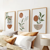 Abstract Green Leaves Wall Art Set of 3 Pieces. Earth Tones