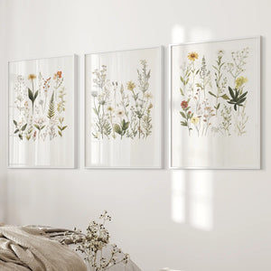 Watercolor Set of 3. Colorful Wildflower Prints