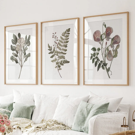 Floral Plant Vintage Decor. Botanical Neutral Art