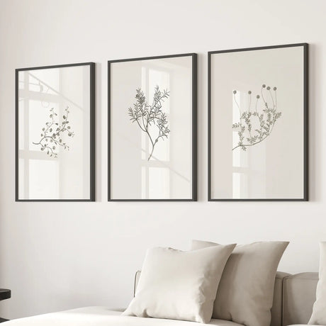 Vintage Flower Minimalistic Wall Decor. Botanical Print Set