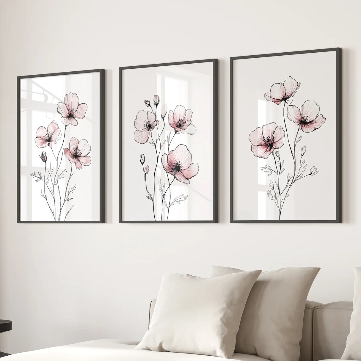 Floral Minimalist Art Posters. 3 Piece Wall Decor