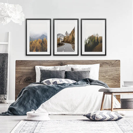 Brown Autumn Mountain Forest Scenery. Set of 3 Prints