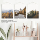 Brown Autumn Mountain Forest Scenery. Set of 3 Prints