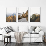 Brown Autumn Mountain Forest Scenery. Set of 3 Prints