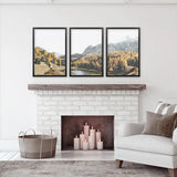 Brown Autumn Scenery. 3 Piece Mountain Lake, Forest Wall Art