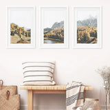 Brown Autumn Scenery. 3 Piece Mountain Lake, Forest Wall Art