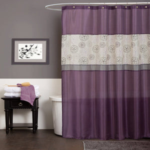 Covina Shower Curtain in Purple with Floral Embroidery