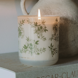 Green Delft Soy Candle - White Translucent Tinted Glass Jar - 12 oz