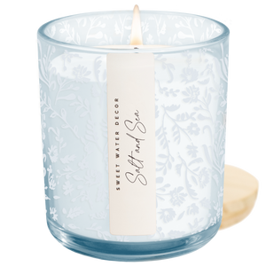 Salt and Sea Soy Candle - Blue Tinted Glass Jar - 12 oz