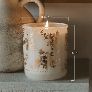 Gold Delft Soy Candle - White Translucent Tinted Glass Jar - 12 oz
