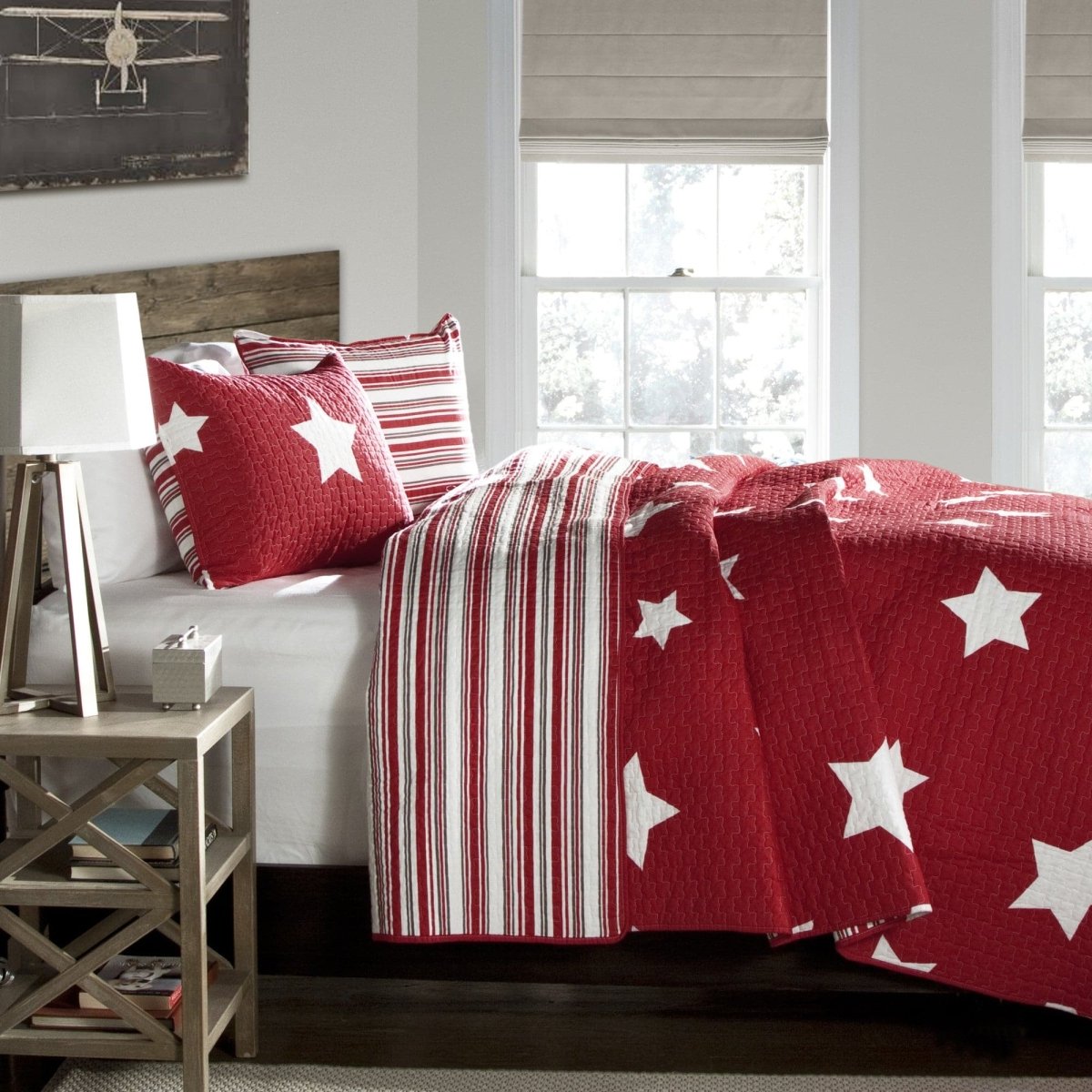 Star Reviersible 2 Piece Quilt Set Twin Size