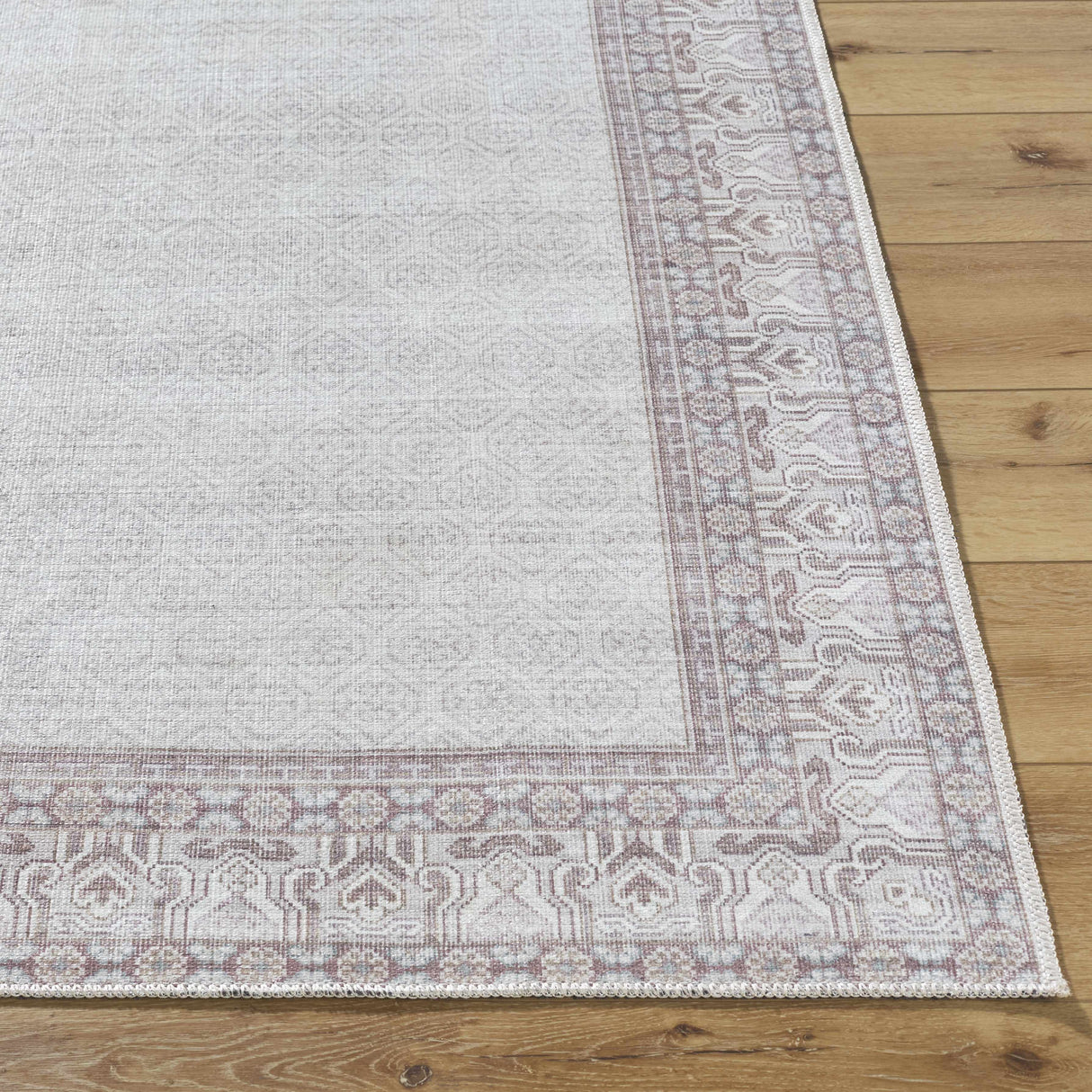 Rainier Cottage Border Brown Washable Rug | Our PNW Home X Livabliss