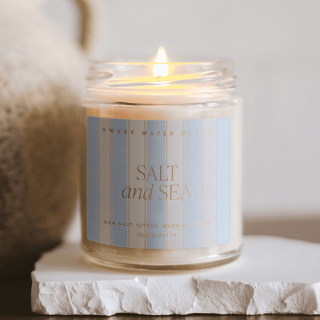 Salt and Sea Soy Patterned Candle – Clear Jar 9 oz