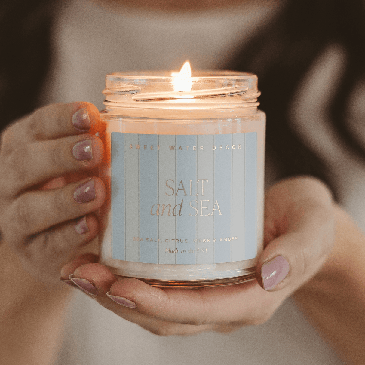 Salt and Sea Soy Patterned Candle – Clear Jar 9 oz