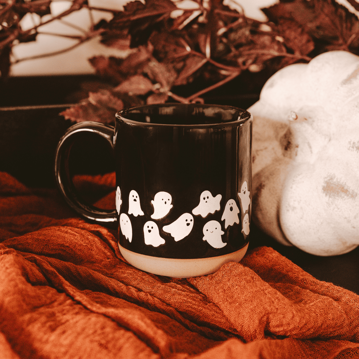 Ghosts 14oz Black Stoneware Coffee Mug