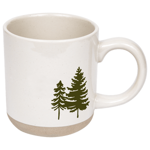 Green Trees 14oz. Cream Stoneware Coffee Mug