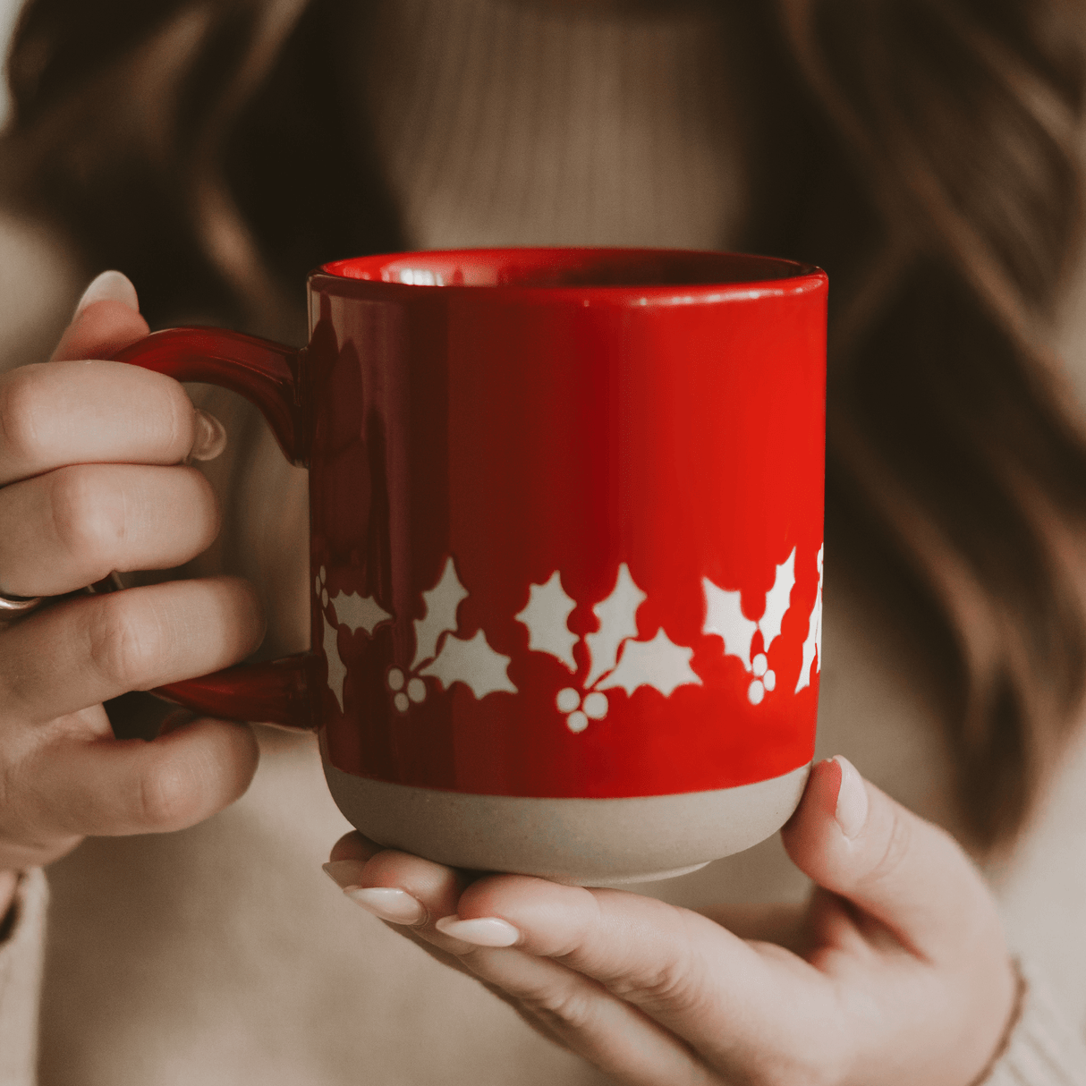 Holly 14oz Red Stoneware Coffee Mug