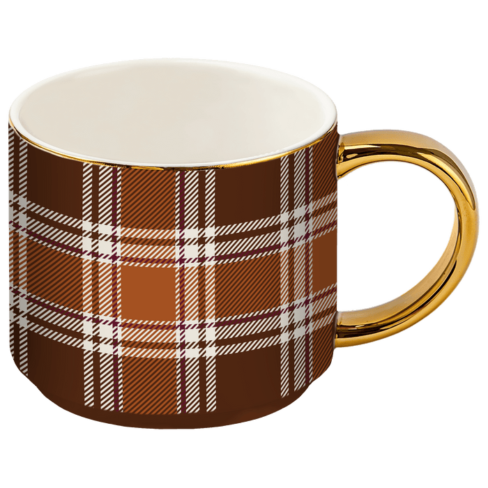 Sweet Water Decor Brown Plaid 14 oz Gold Handle Coffee Mug