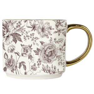 Brown Delft 14oz Gold Handle Coffee Mug