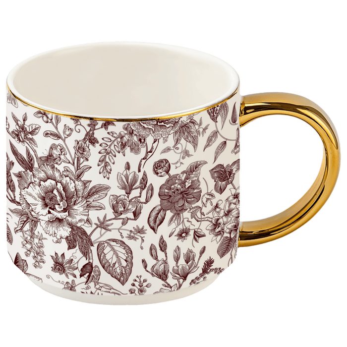 Sweet Water Decor Brown Delft 14 oz Gold Handle Coffee Mug
