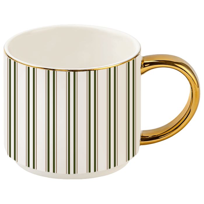 Sweet Water Decor Green Stripe 14 oz Gold Handle Coffee Mug