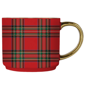 Red Plaid 14oz Gold Handle Coffee Mug