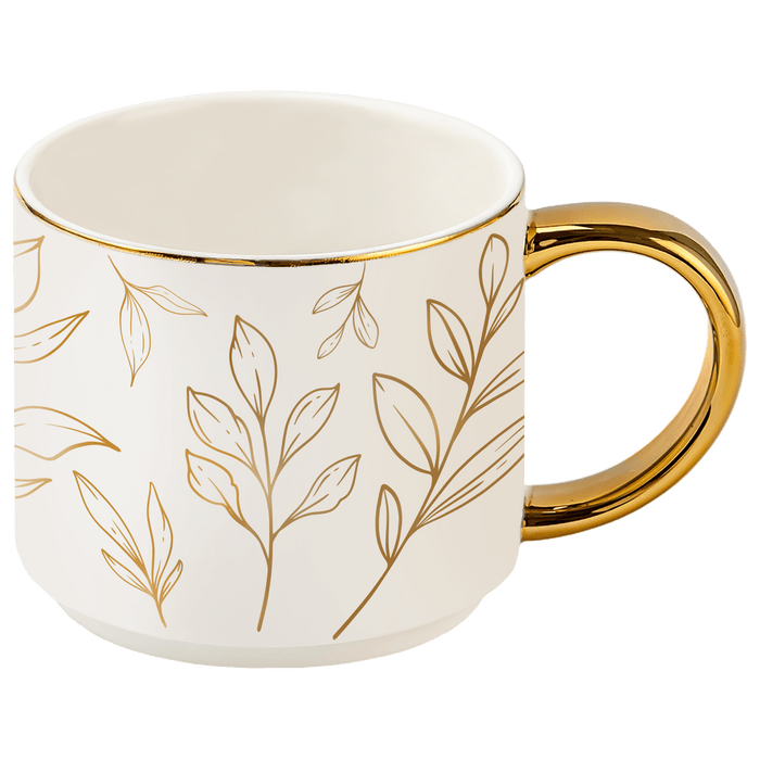 Sweet Water Decor Gold Leaves 14 oz Gold Handle Coffee Mug
