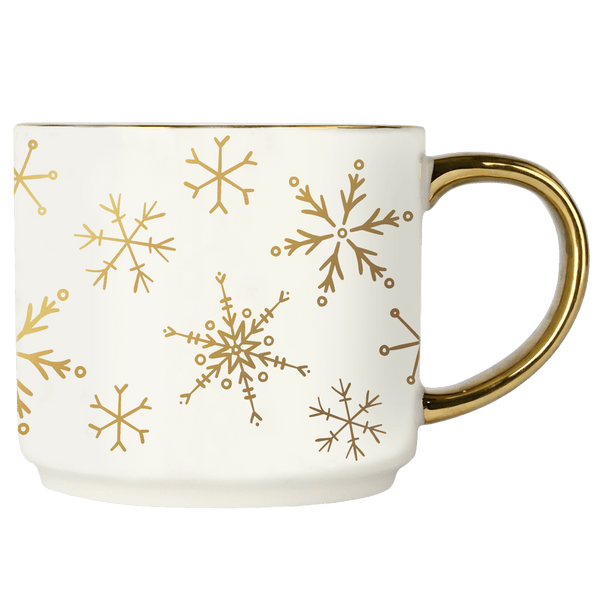 Gold Snowflakes 14oz Gold Handle Coffee Mug