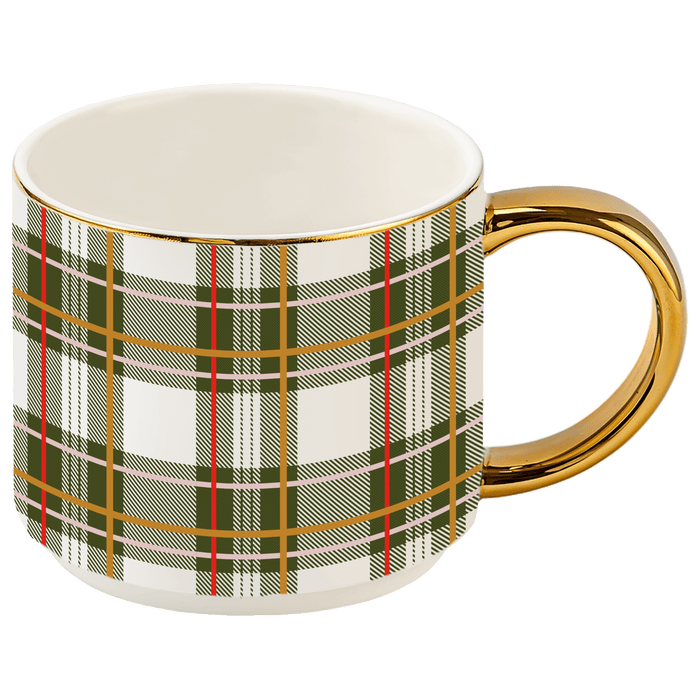 Sweet Water Decor Green Plaid 14 oz Gold Handle Coffee Mug