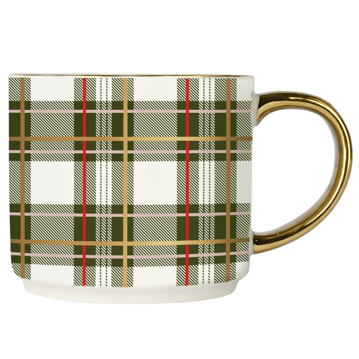 Green Plaid 14oz Gold Handle Coffee Mug