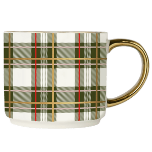 Green Plaid 14oz Gold Handle Coffee Mug
