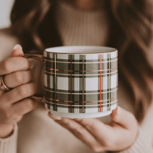 Green Plaid 14oz Gold Handle Coffee Mug