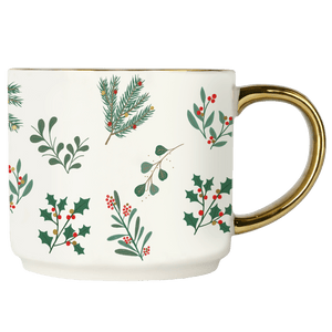 Holiday Greenery 14oz Gold Handle Coffee Mug