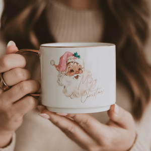 Vintage Santa 14oz Gold Handle Coffee Mug