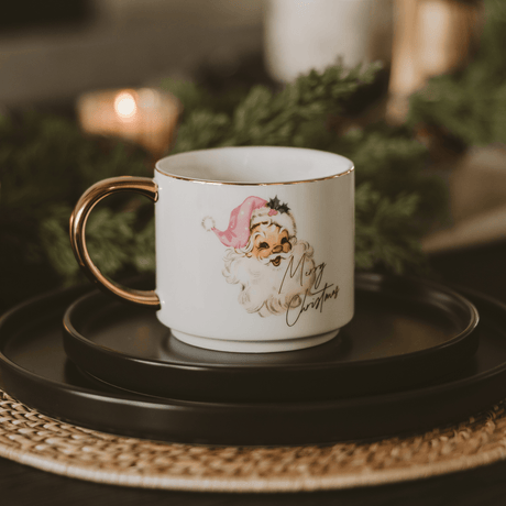 Vintage Santa 14oz Gold Handle Coffee Mug