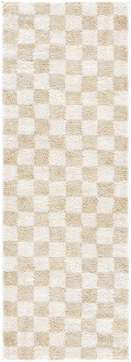 Canika Checkered Cream Washable Area Rug