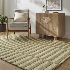 Idaho Broken-Striped Green Area Rug