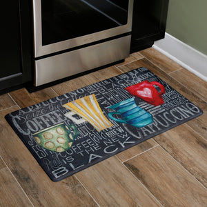 Oversized 20"x36" Feel at Ease Anti-Fatigue Kitchen Mat (Coffee Cups Chalk)