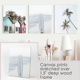 California Boho Wall Art. Surfboard, Palms, Beach, Cabins