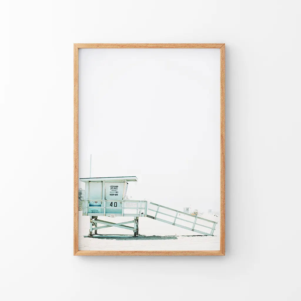 California Coastal Life Themed Print. Blue Lifeguard Hut