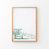 California Coastal Life Themed Print. Blue Lifeguard Hut